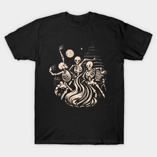 Skeletons Dancing Around a fire under the moon T-Shirt